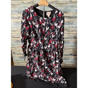 Brooks Brothers Red Fleece Dress 8 Black Red Novelty Print Long Sleeve Excellent